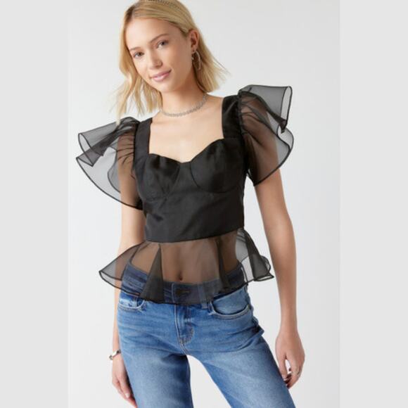 Francesca's Riannon Black Ruffle Corset Blouse Size Large NWT - Picture 1 of 8